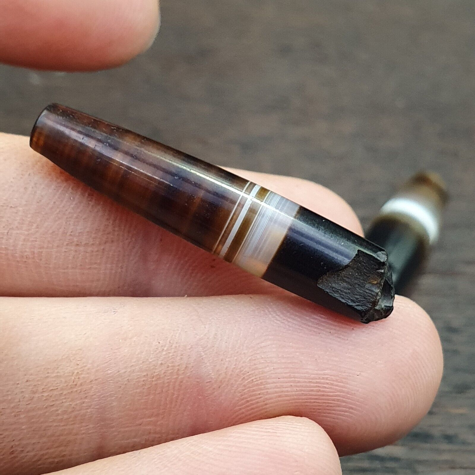 Lot 7 Antique Old Yemeni Agate Natural Rare pattern Banded Agate Bead  BD L7