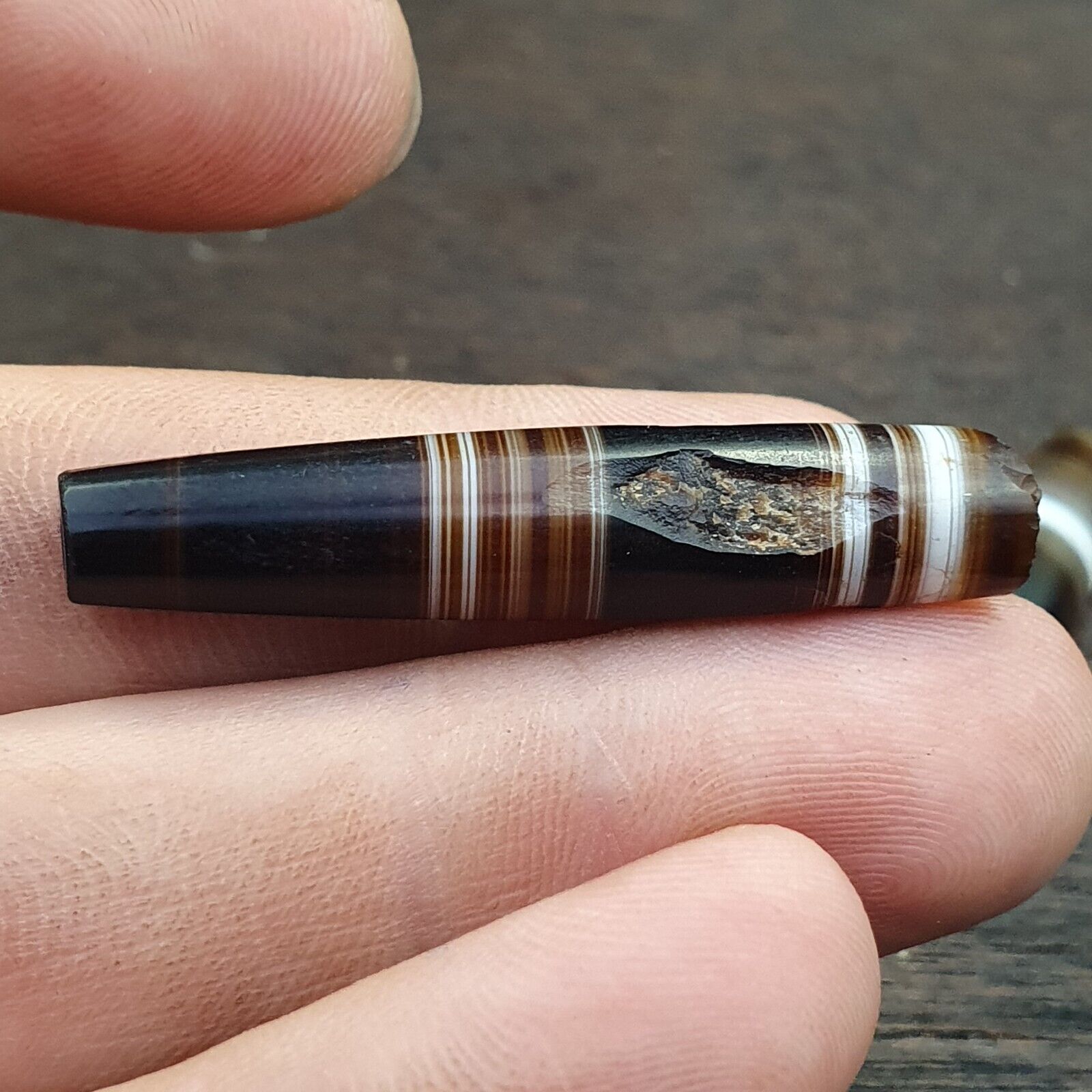 Lot 7 Antique Old Yemeni Agate Natural Rare pattern Banded Agate Bead  BD L7