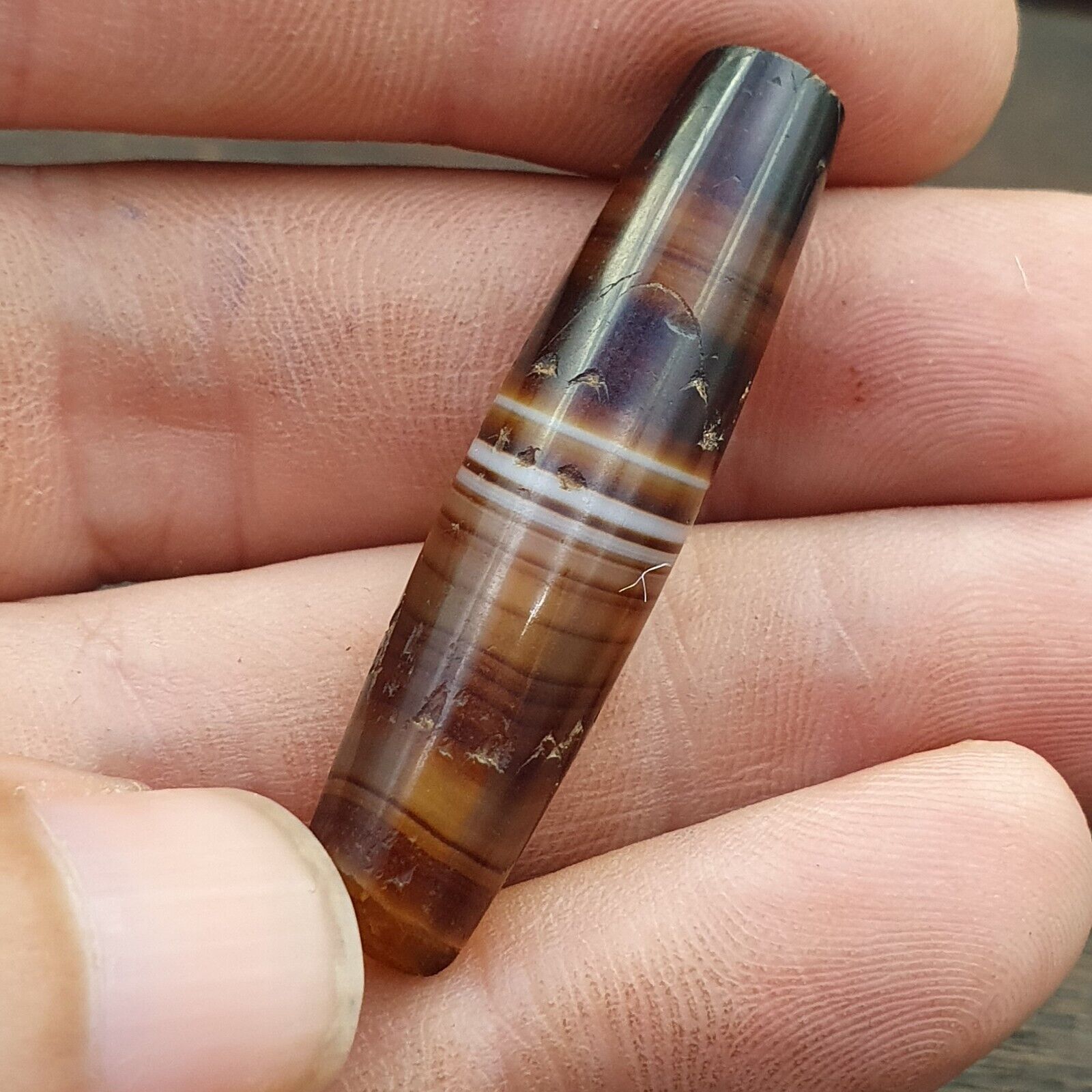 Lot 7 Antique Old Yemeni Agate Natural Rare pattern Banded Agate Bead  BD L7