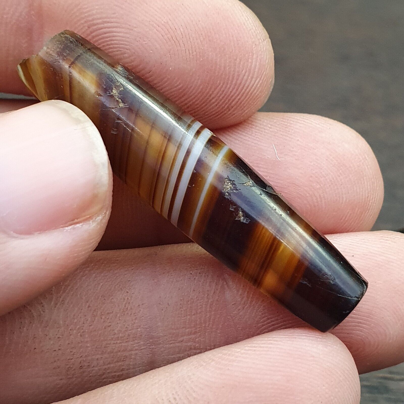 Lot 7 Antique Old Yemeni Agate Natural Rare pattern Banded Agate Bead  BD L7