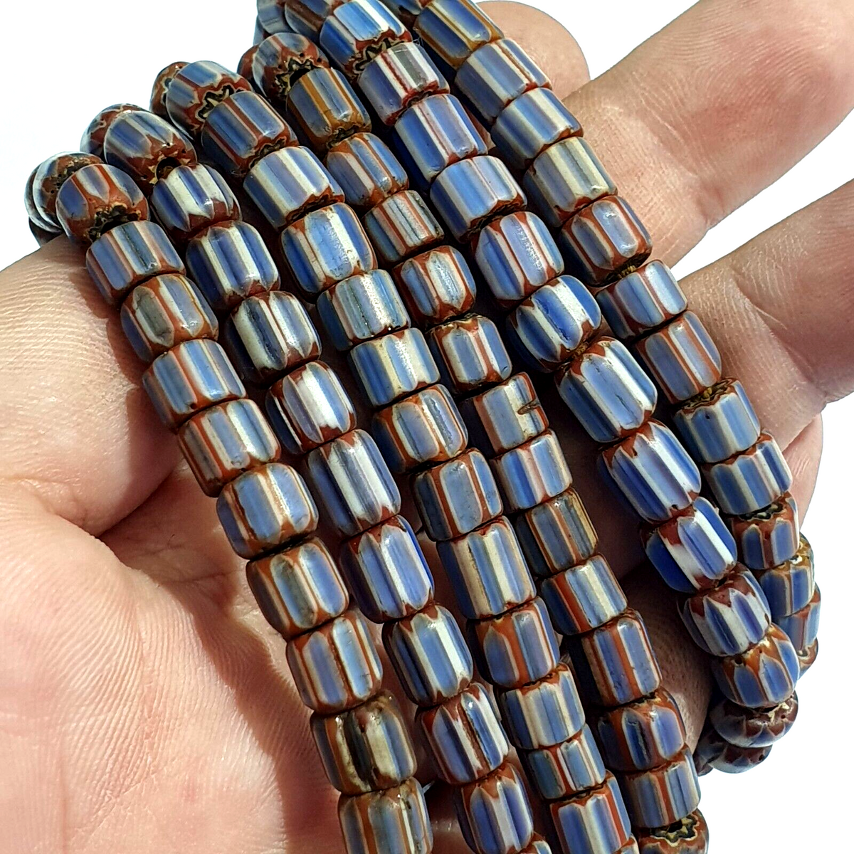 Antique Venetian inspired African Blue Glass 6 layers Chevron Beads Necklace