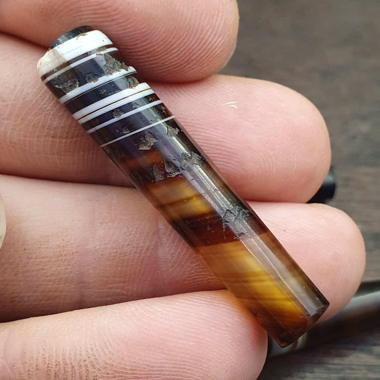 Lot 7 Antique Old Yemeni Agate Natural Rare pattern Banded Agate Bead  BD L7