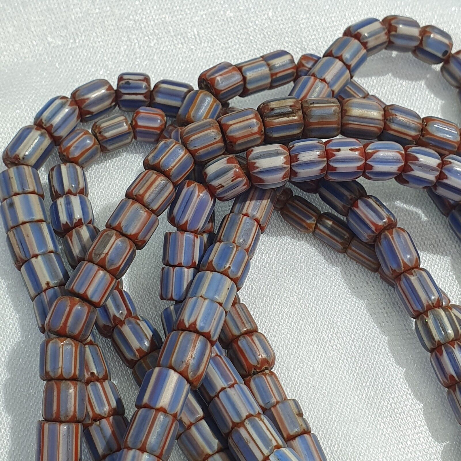 Antique Venetian inspired African Blue Glass 6 layers Chevron Beads Necklace
