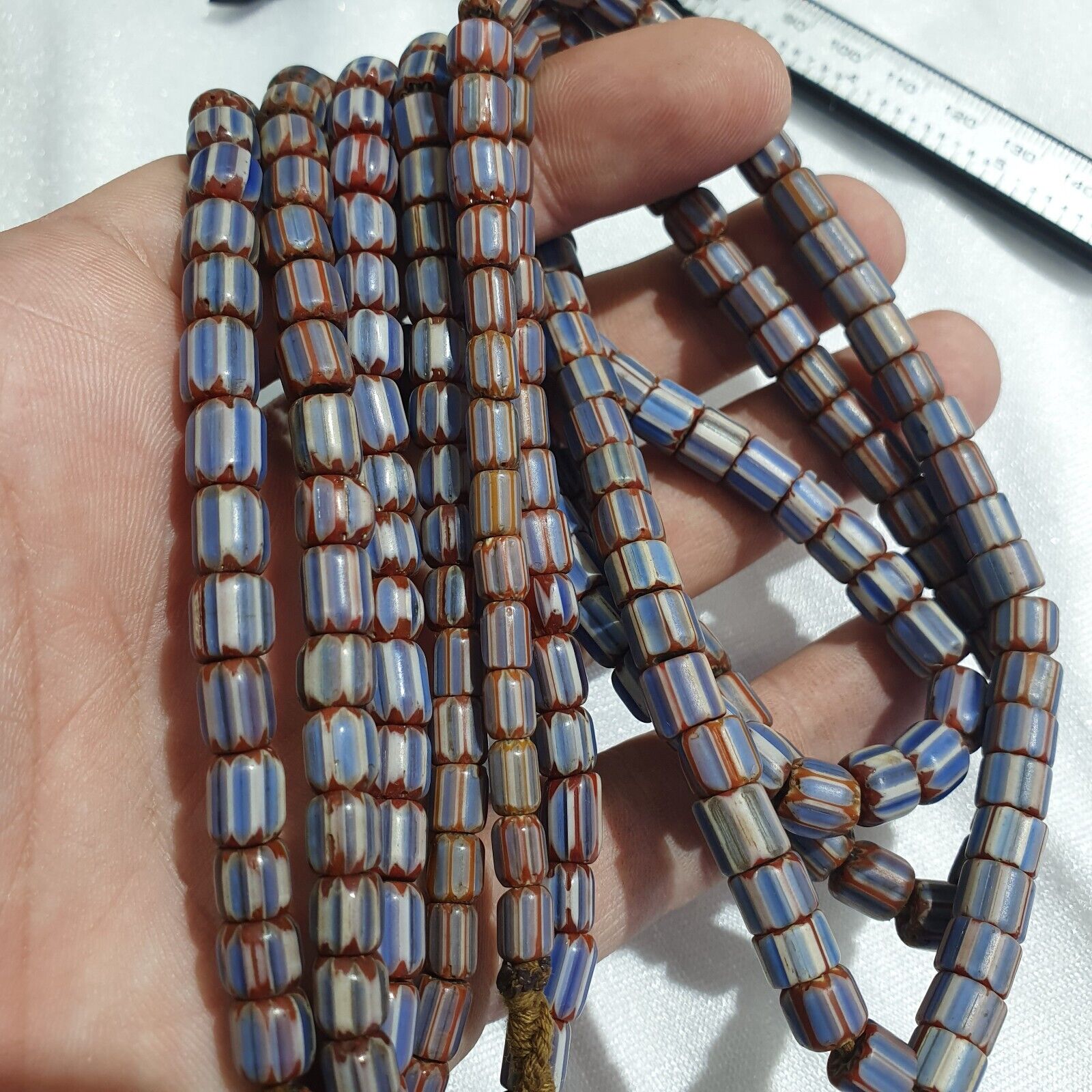 Antique Venetian inspired African Blue Glass 6 layers Chevron Beads Necklace