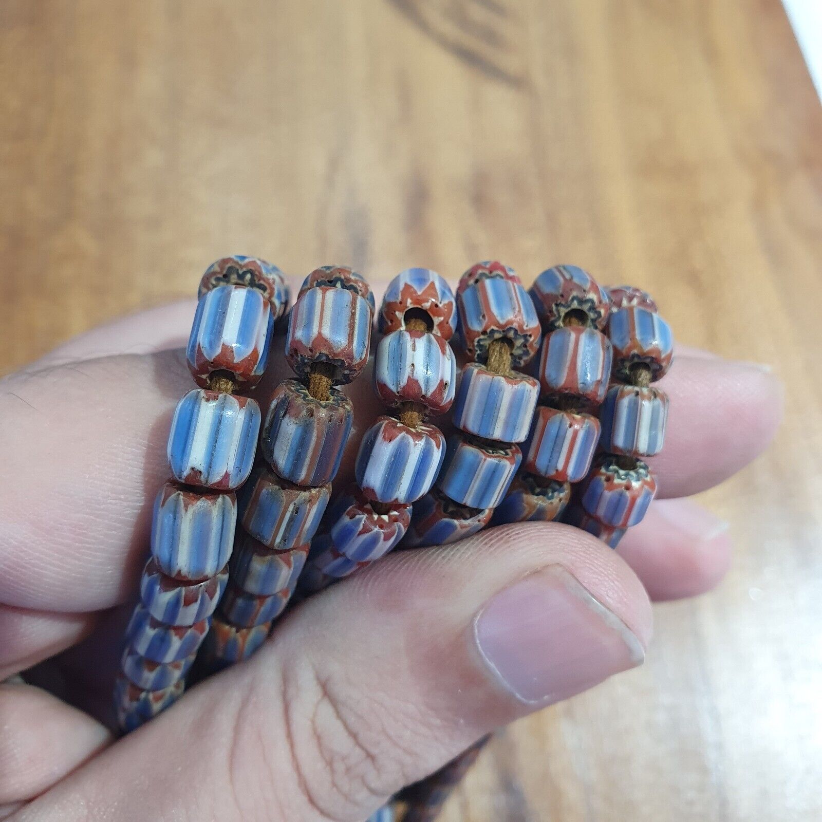 Antique Venetian inspired African Blue Glass 6 layers Chevron Beads Necklace