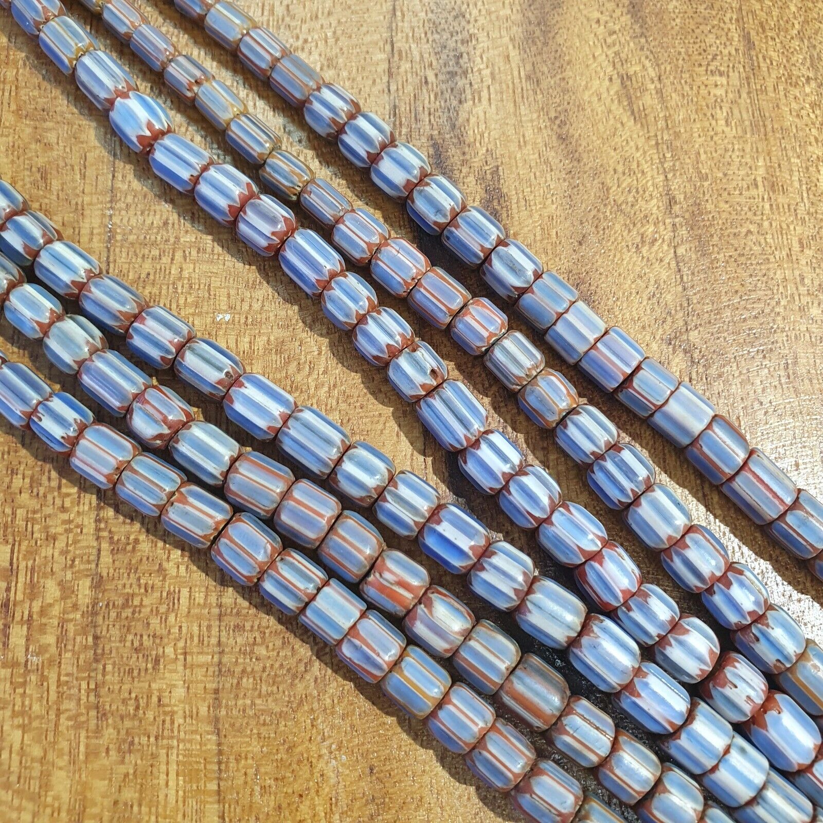 Antique Venetian inspired African Blue Glass 6 layers Chevron Beads Necklace