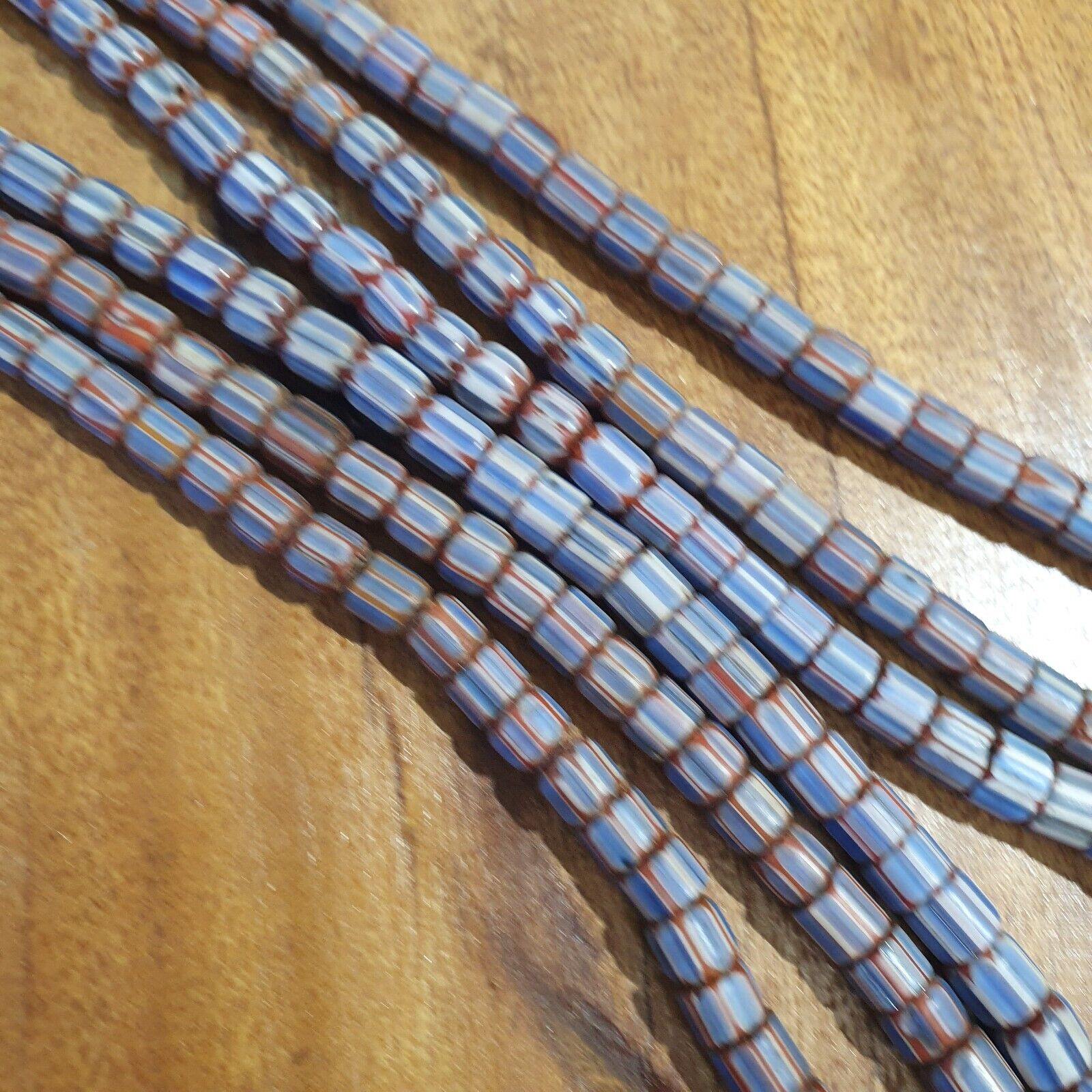 Antique Venetian inspired African Blue Glass 6 layers Chevron Beads Necklace