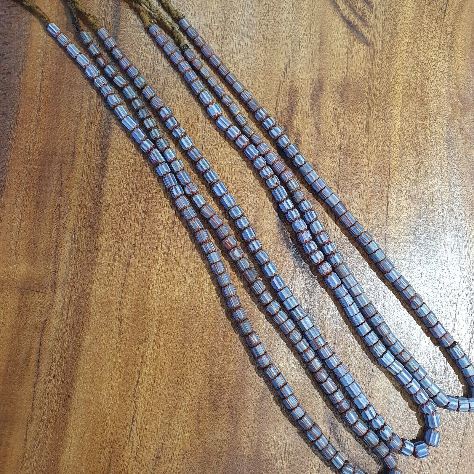 Antique Venetian inspired African Blue Glass 6 layers Chevron Beads Necklace