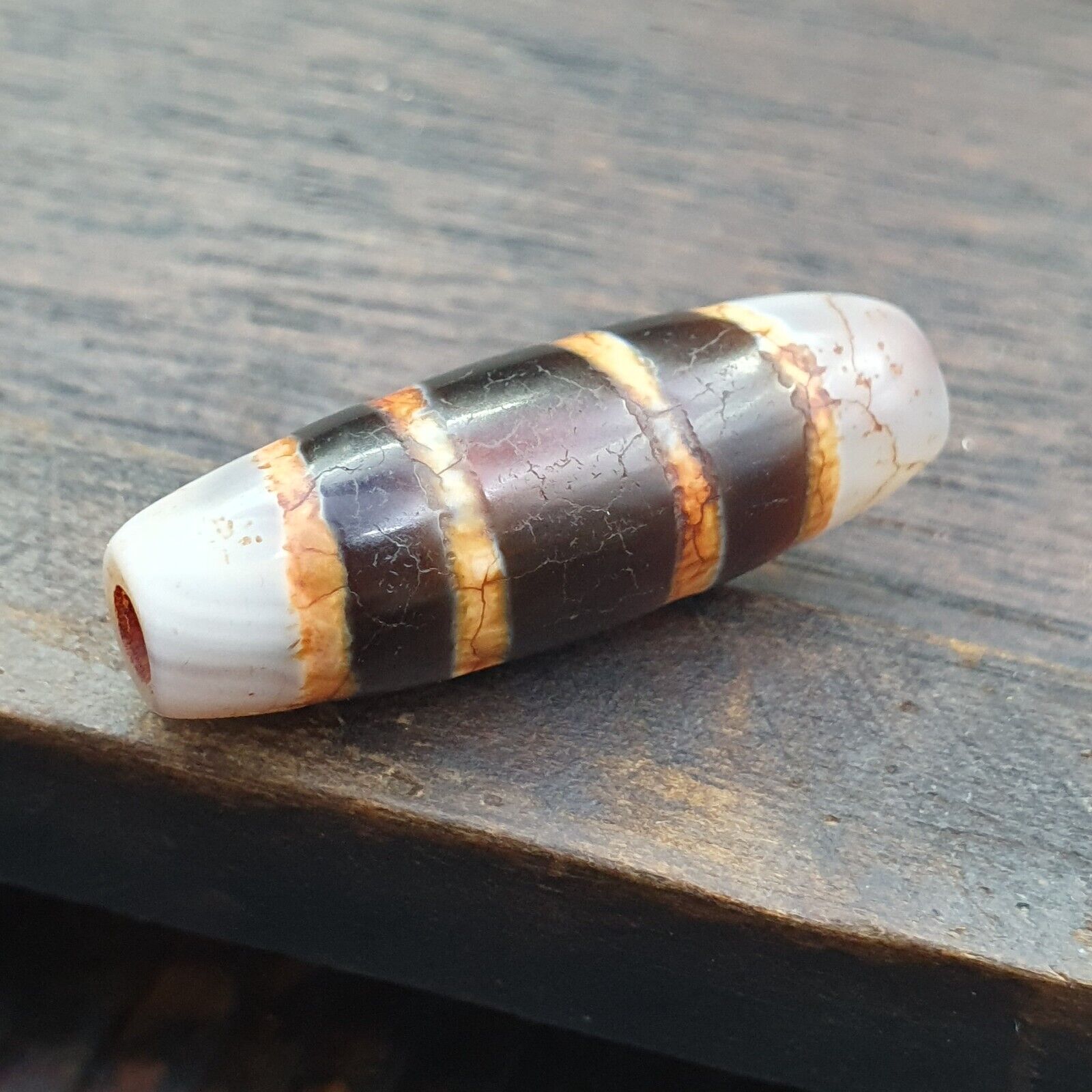 Antique Rusted Tibetan 4 stripes dzi Agate bead old amulet Tibet gzi pendant