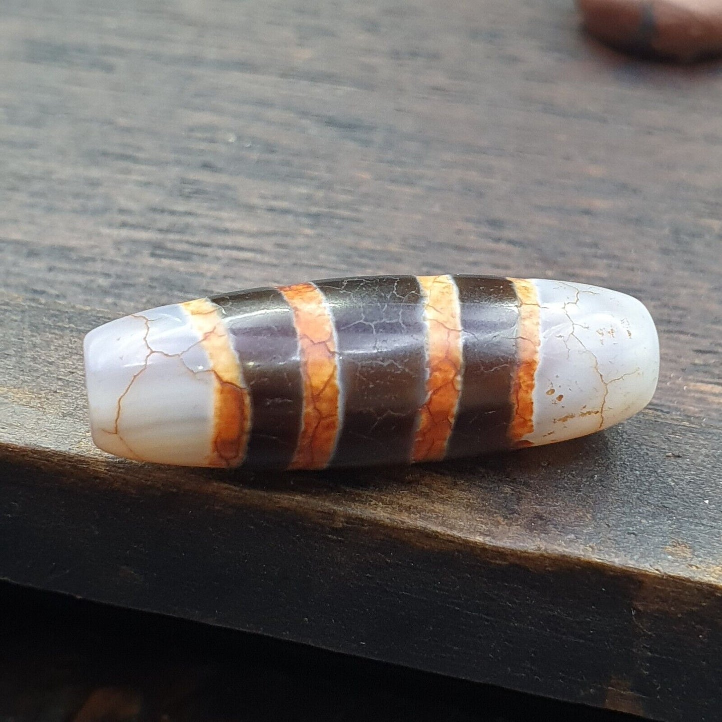 古董生鏽西藏 4 條紋天珠瑪瑙珠老護身符西藏天珠吊墜