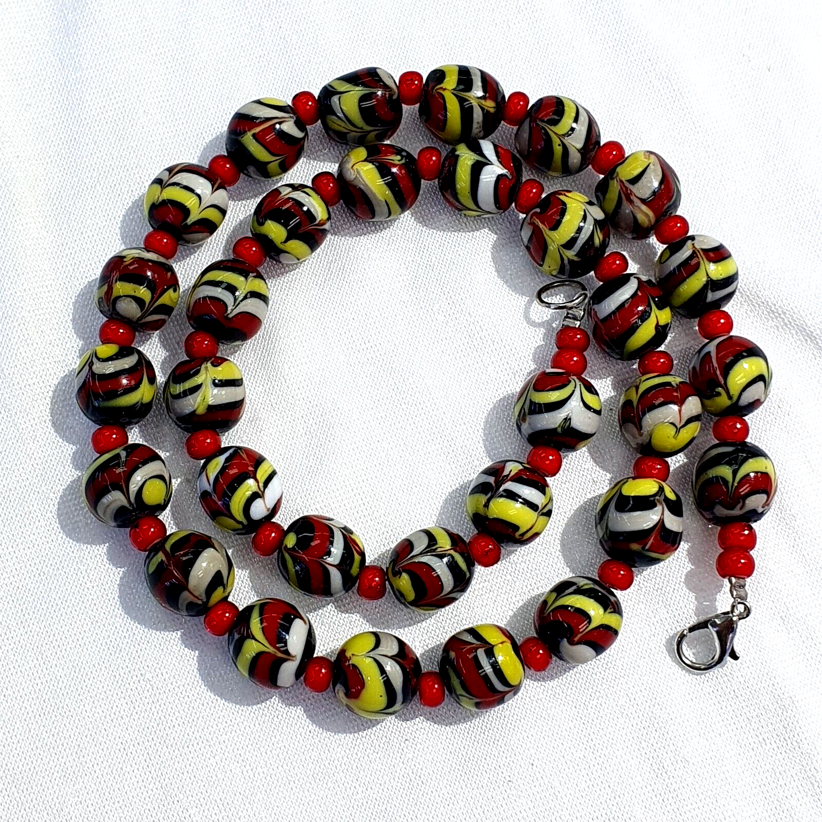 Colorful Glass and White Heart Venetian Glass Beads Necklace BB-11