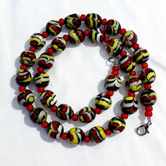 Colorful Glass and White Heart Venetian Glass Beads Necklace BB-11