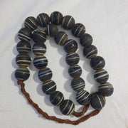 Vintage African White Stripes Black Glass Antique Beads 17-18MM