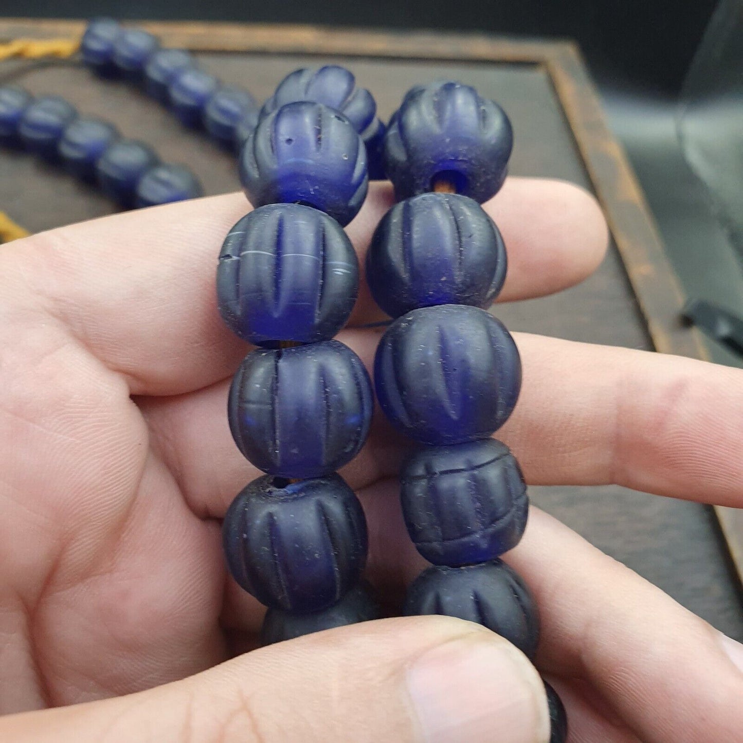 復古鈷藍色玻璃古董珠 15-16 毫米項鍊