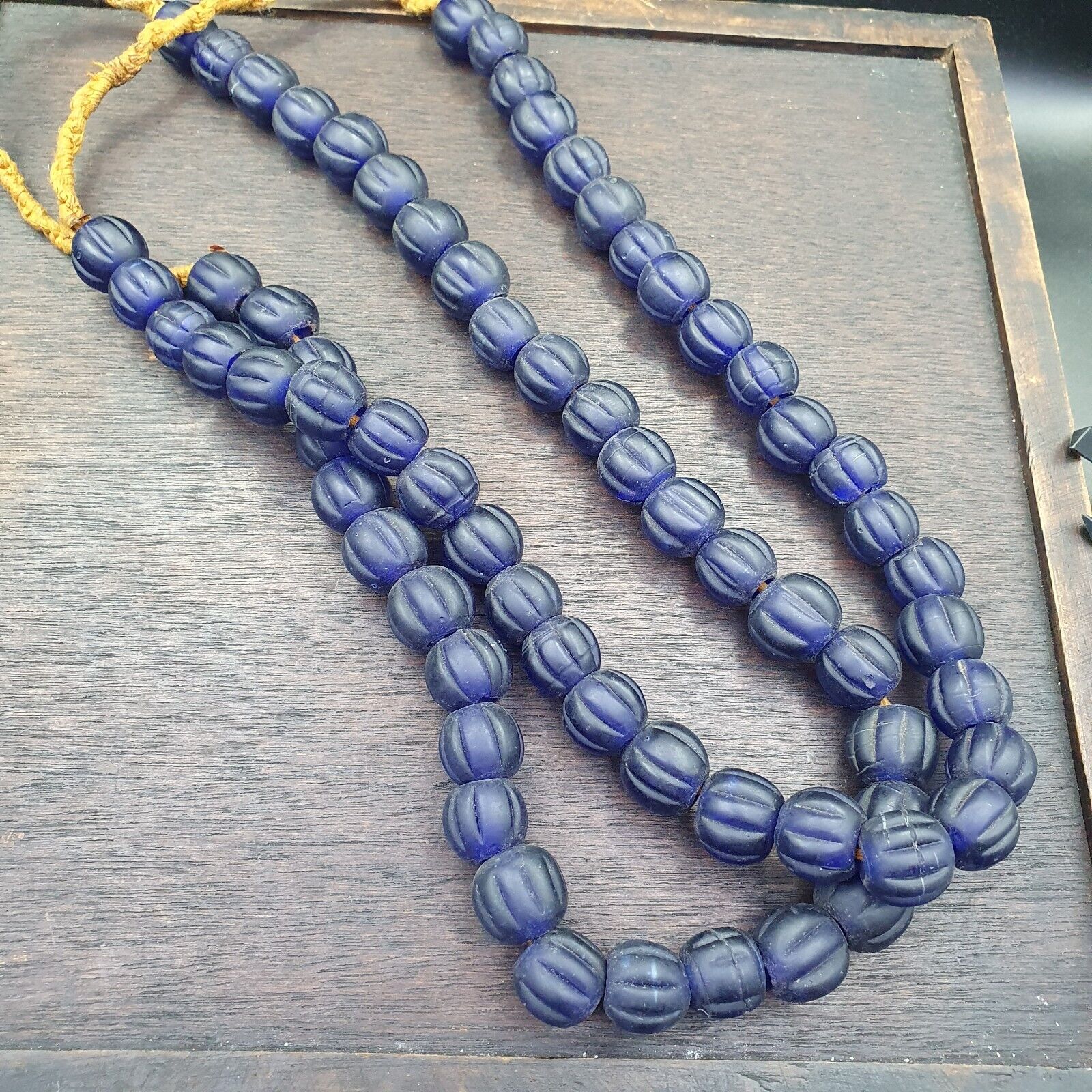 Vintage Cobalt Blue GLASS ANTIQUE BEADS 15-16MM necklace