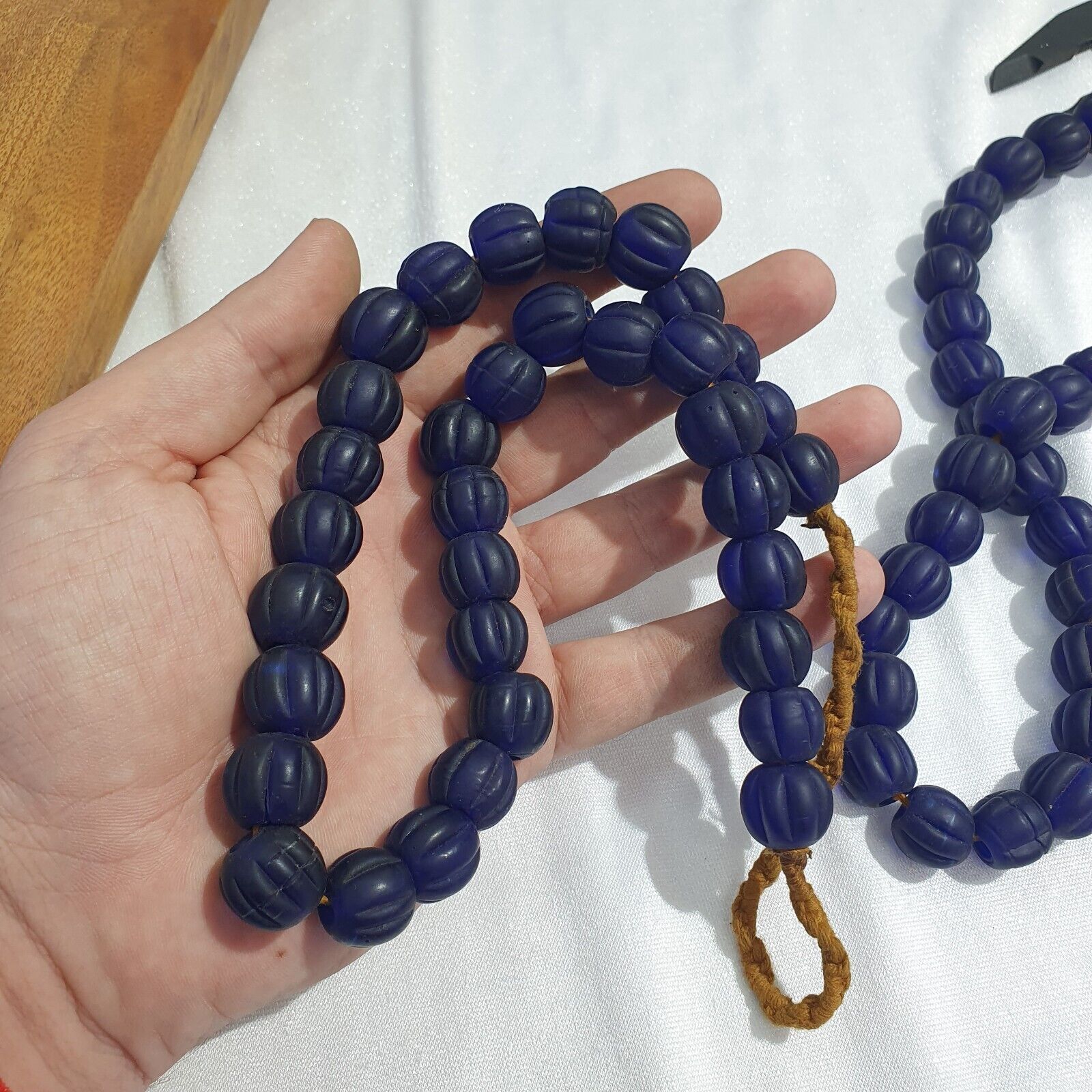Vintage Cobalt Blue GLASS ANTIQUE BEADS 15-16MM necklace