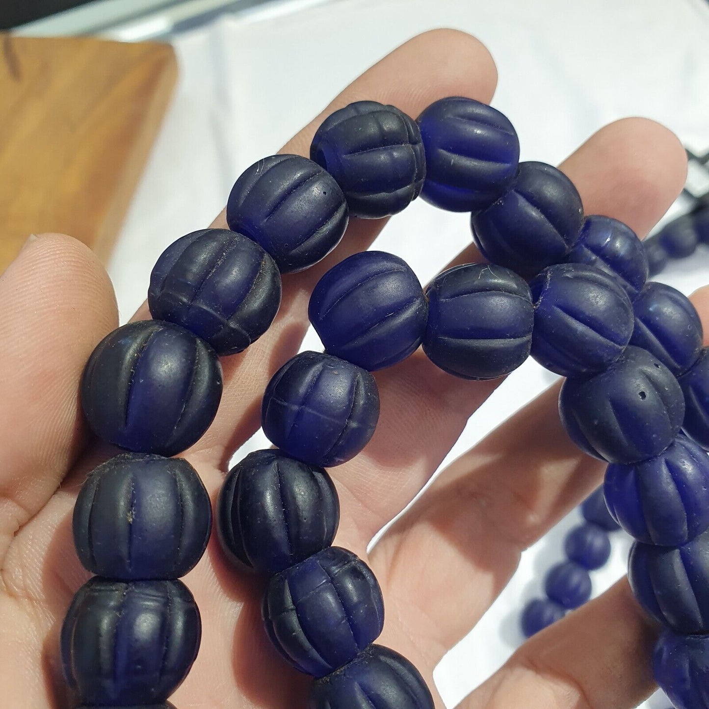 復古鈷藍色玻璃古董珠 15-16 毫米項鍊
