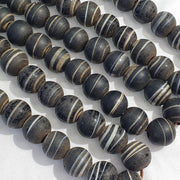 Vintage African White Stripes Black Glass Antique Beads 17-18MM