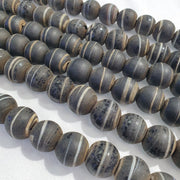 Vintage African White Stripes Black Glass Antique Beads 17-18MM