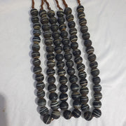 Vintage African White Stripes Black Glass Antique Beads 17-18MM