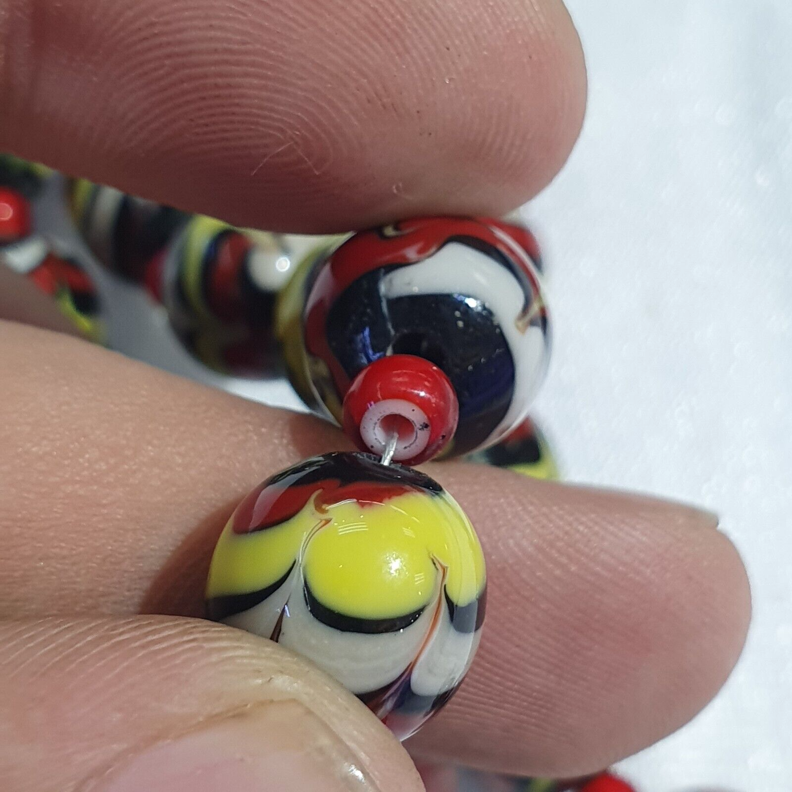 Colorful Glass and White Heart Venetian Glass Beads Necklace BB-11