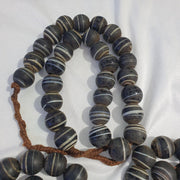 Vintage African White Stripes Black Glass Antique Beads 17-18MM