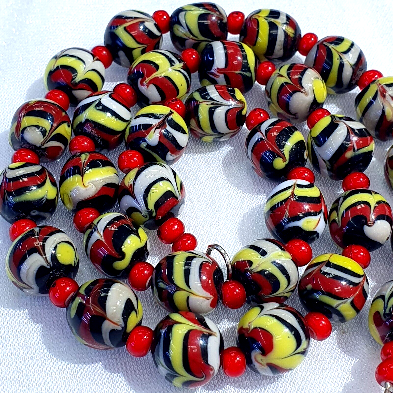 Colorful Glass and White Heart Venetian Glass Beads Necklace BB-11