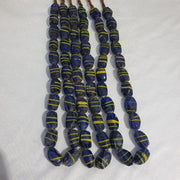 Vintage Beautiful Old African Yellow Stripes Blue Glass Antique Beads 20x12MM