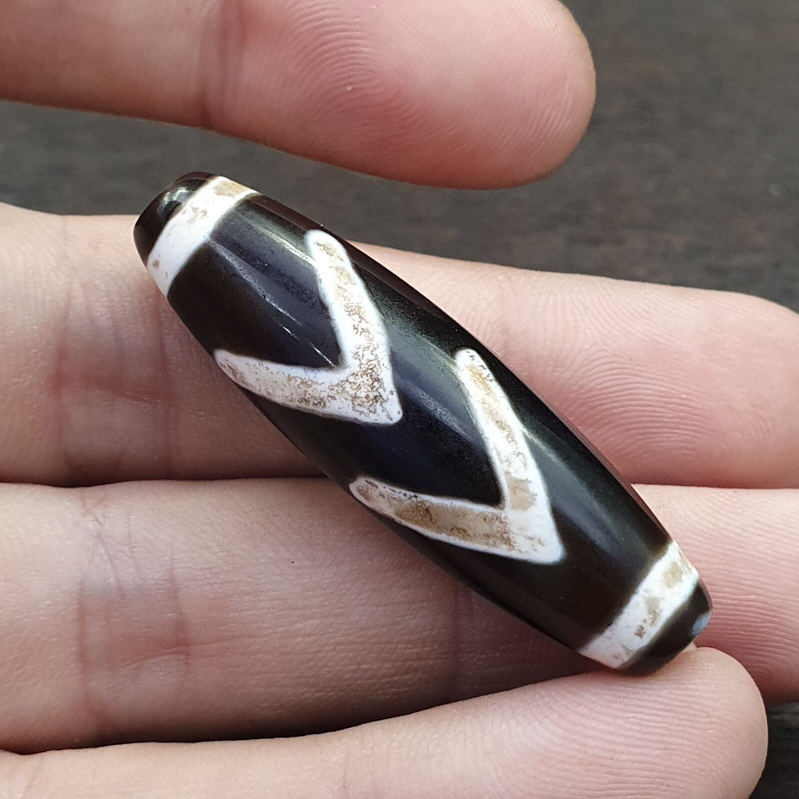 Wonderful Himalayan Tibetan Rare pattern Dzi Bead Amulet Eyes agate bead