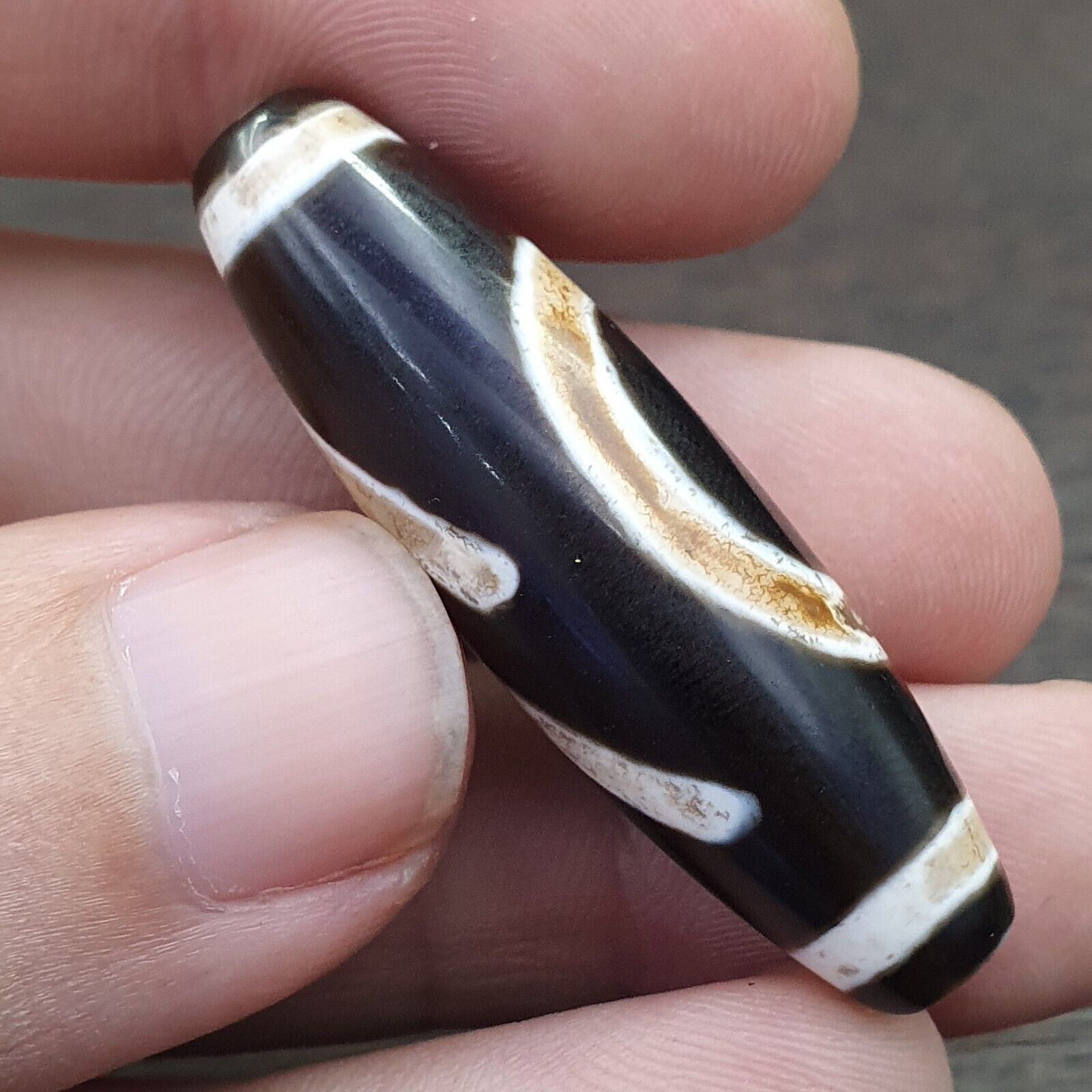 Wonderful Himalayan Tibetan Rare pattern Dzi Bead Amulet Eyes agate bead