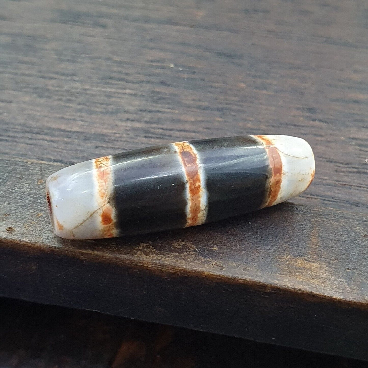 Tibetische 3 Streifen Dzi Achat Perle altes Amulett 3 Linien Muster Tibet Gzi Anhänger