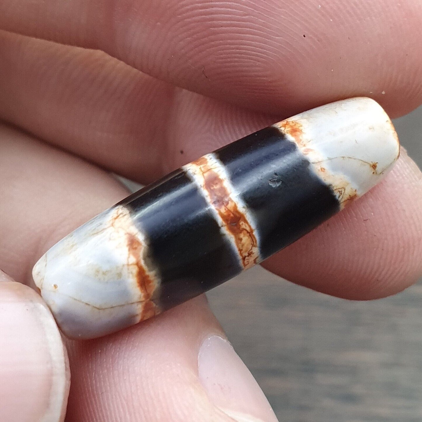 Tibetische 3 Streifen Dzi Achat Perle altes Amulett 3 Linien Muster Tibet Gzi Anhänger