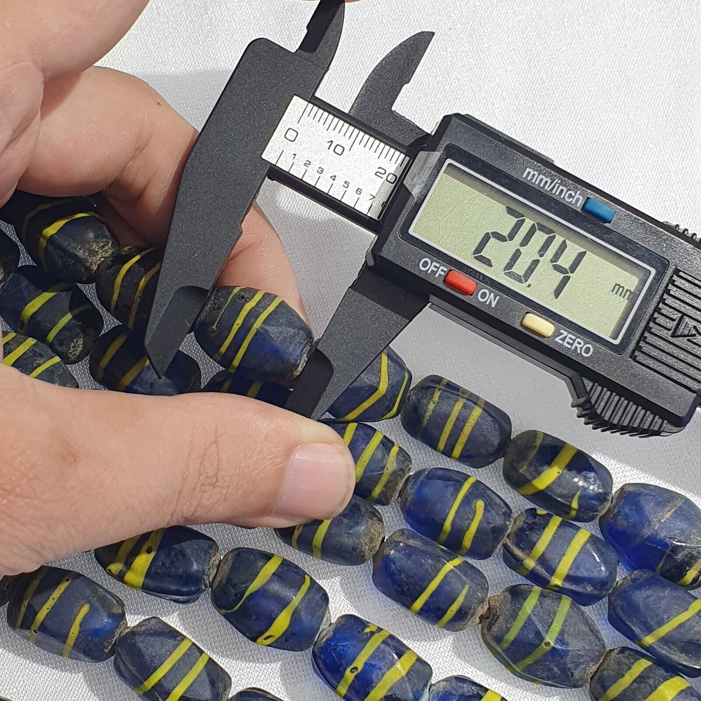 復古美麗老非洲黃色條紋藍色玻璃古董珠 20x12 毫米