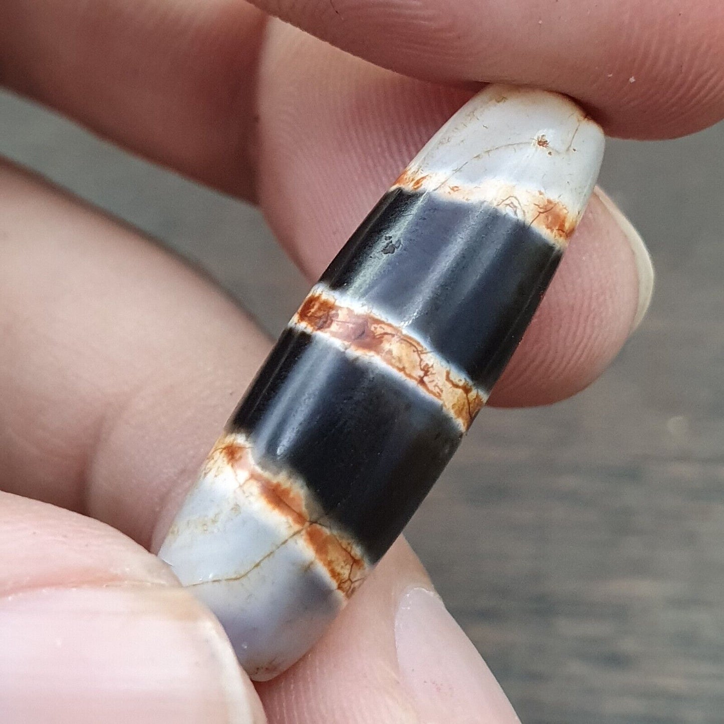 Tibetische 3 Streifen Dzi Achat Perle altes Amulett 3 Linien Muster Tibet Gzi Anhänger