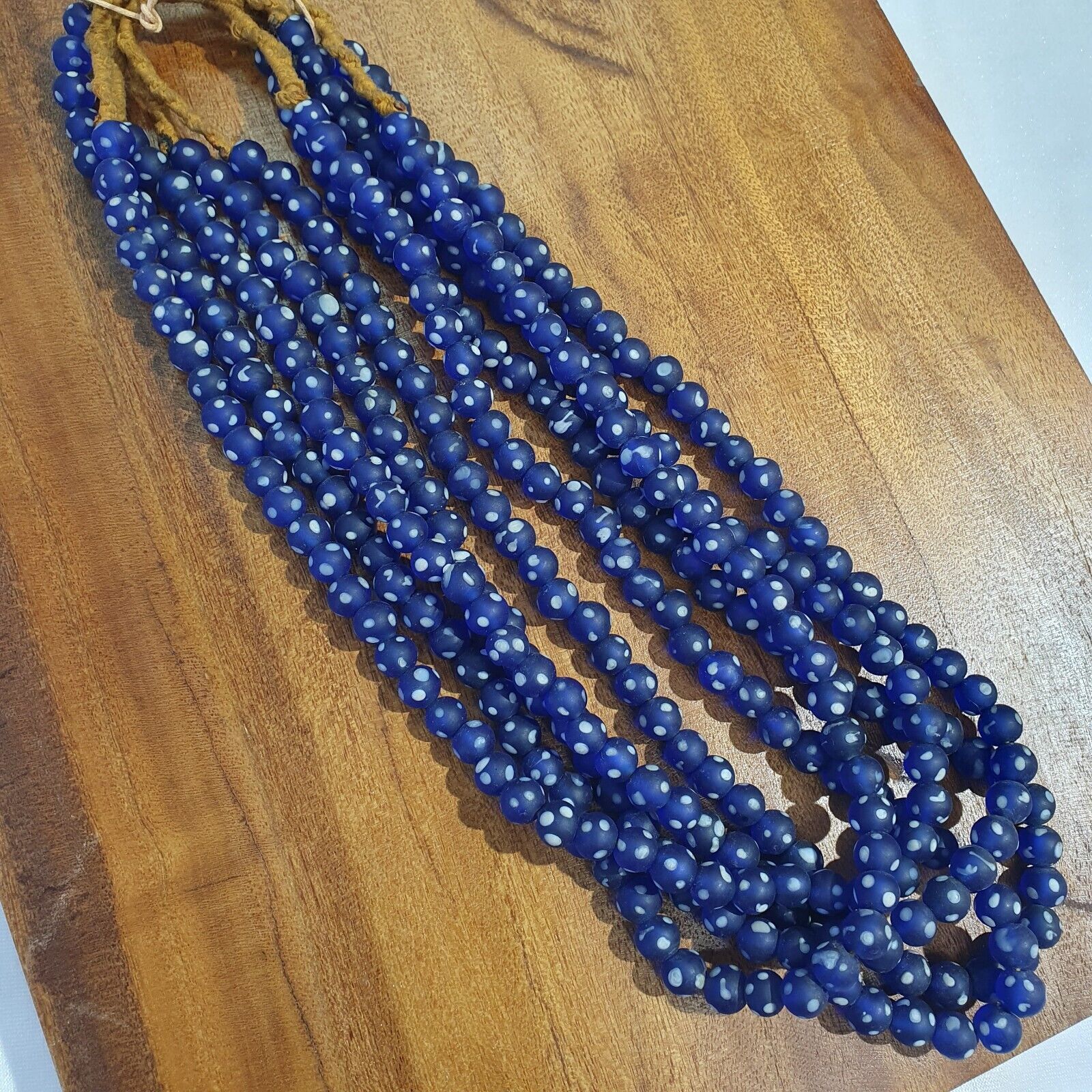 Vintage white Dots Blue GLASS ANTIQUE BEADS 9.5-10MM