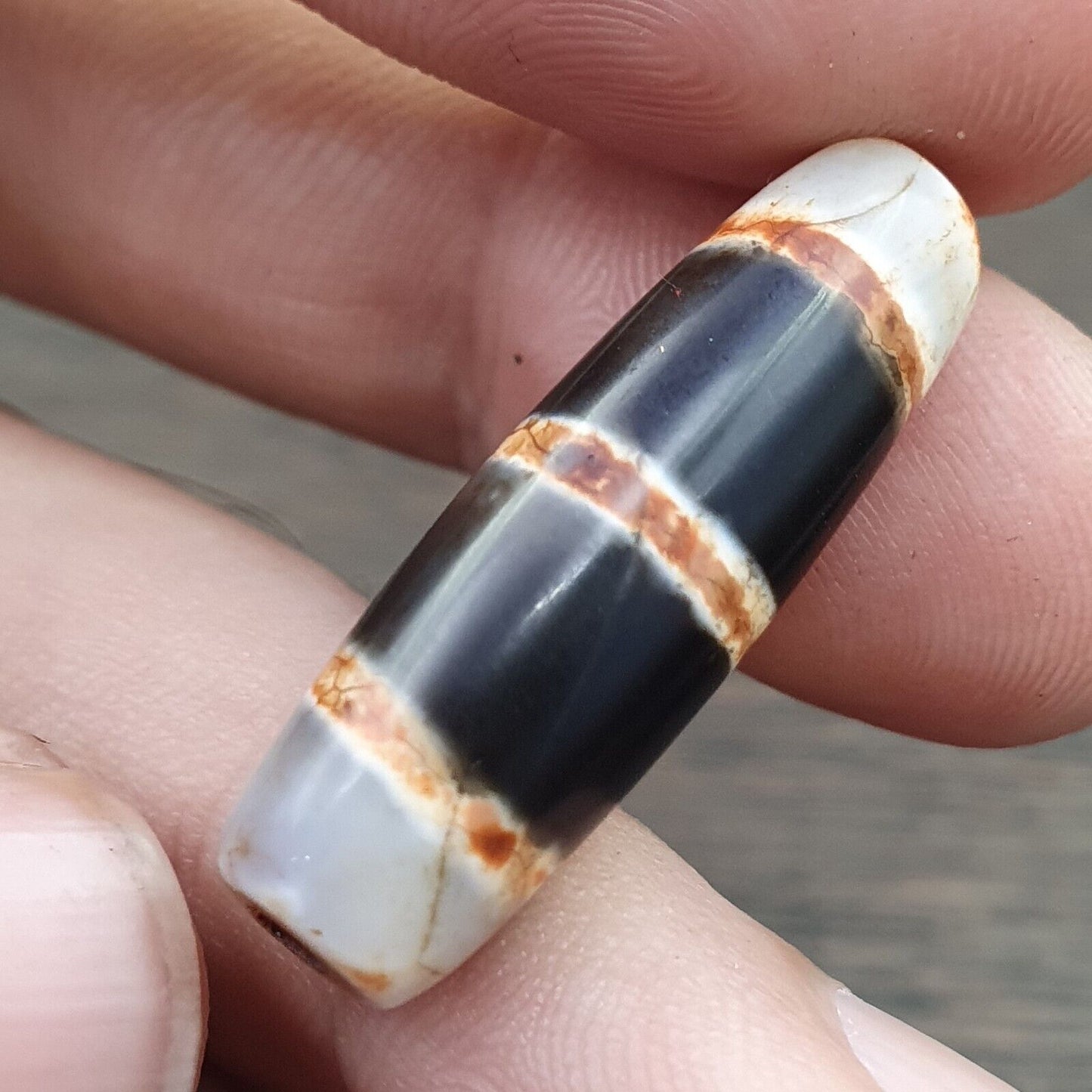 Tibetische 3 Streifen Dzi Achat Perle altes Amulett 3 Linien Muster Tibet Gzi Anhänger