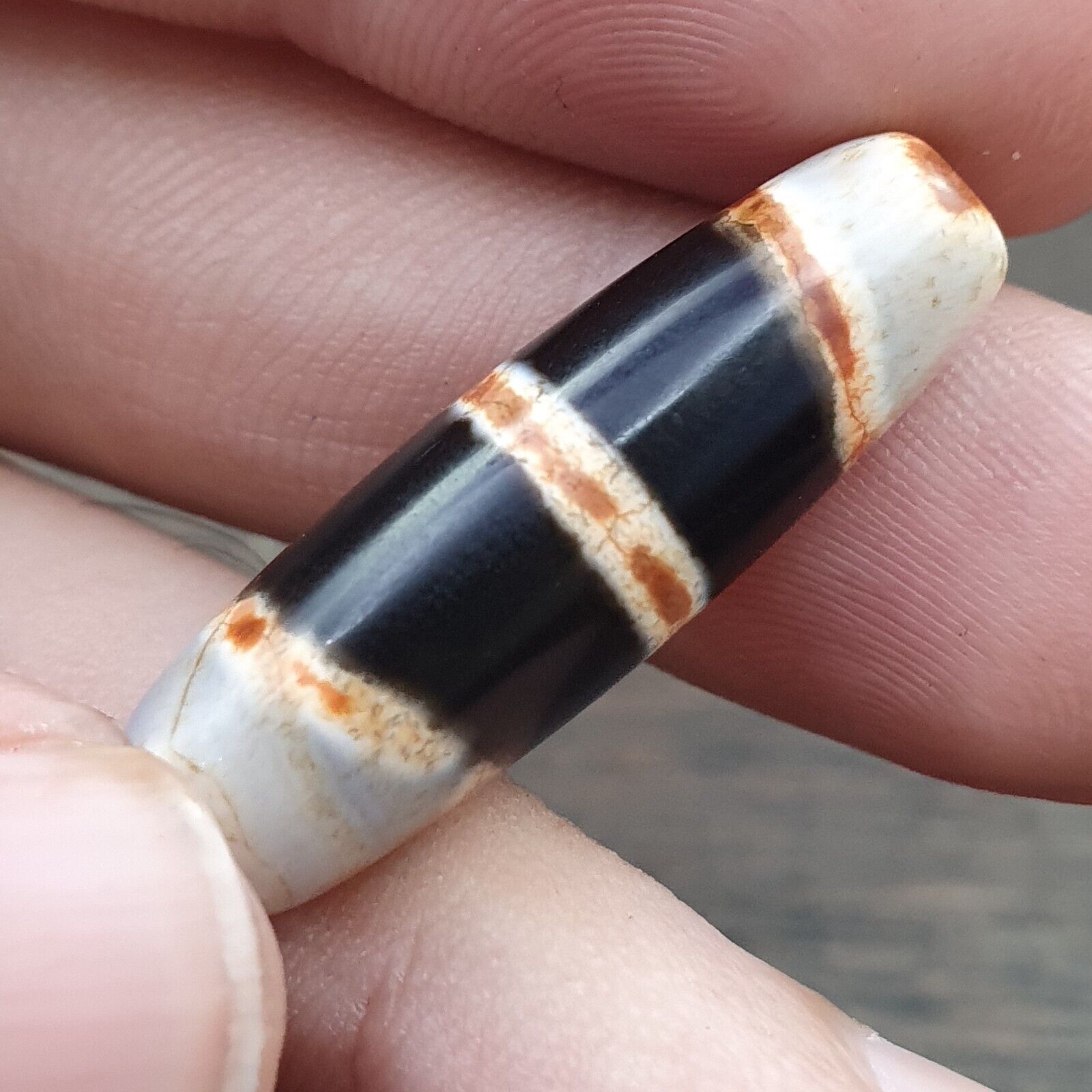 Tibetan 3 stripes dzi Agate bead old amulet 3 Lines Pattern Tibet gzi pendant