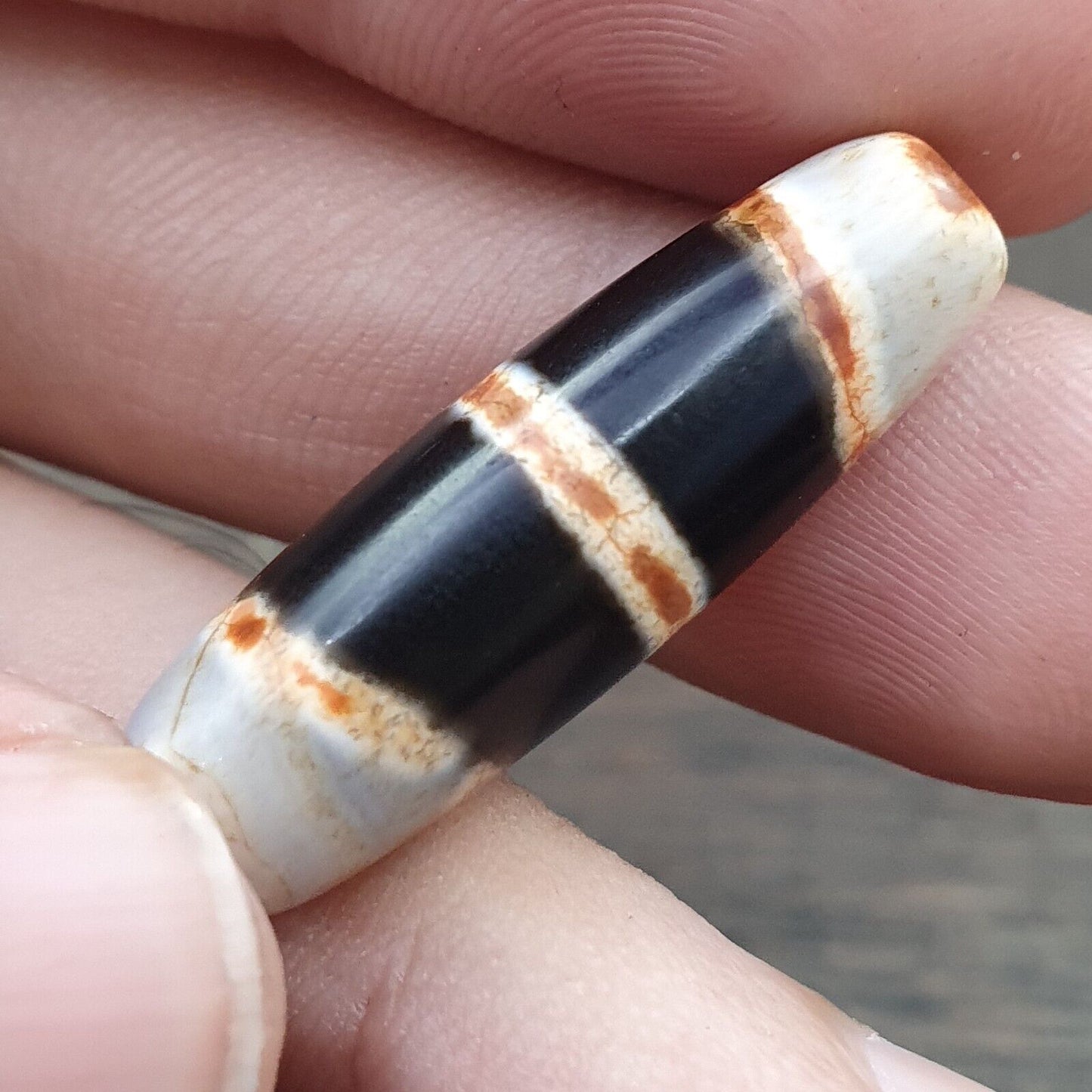 Tibetische 3 Streifen Dzi Achat Perle altes Amulett 3 Linien Muster Tibet Gzi Anhänger