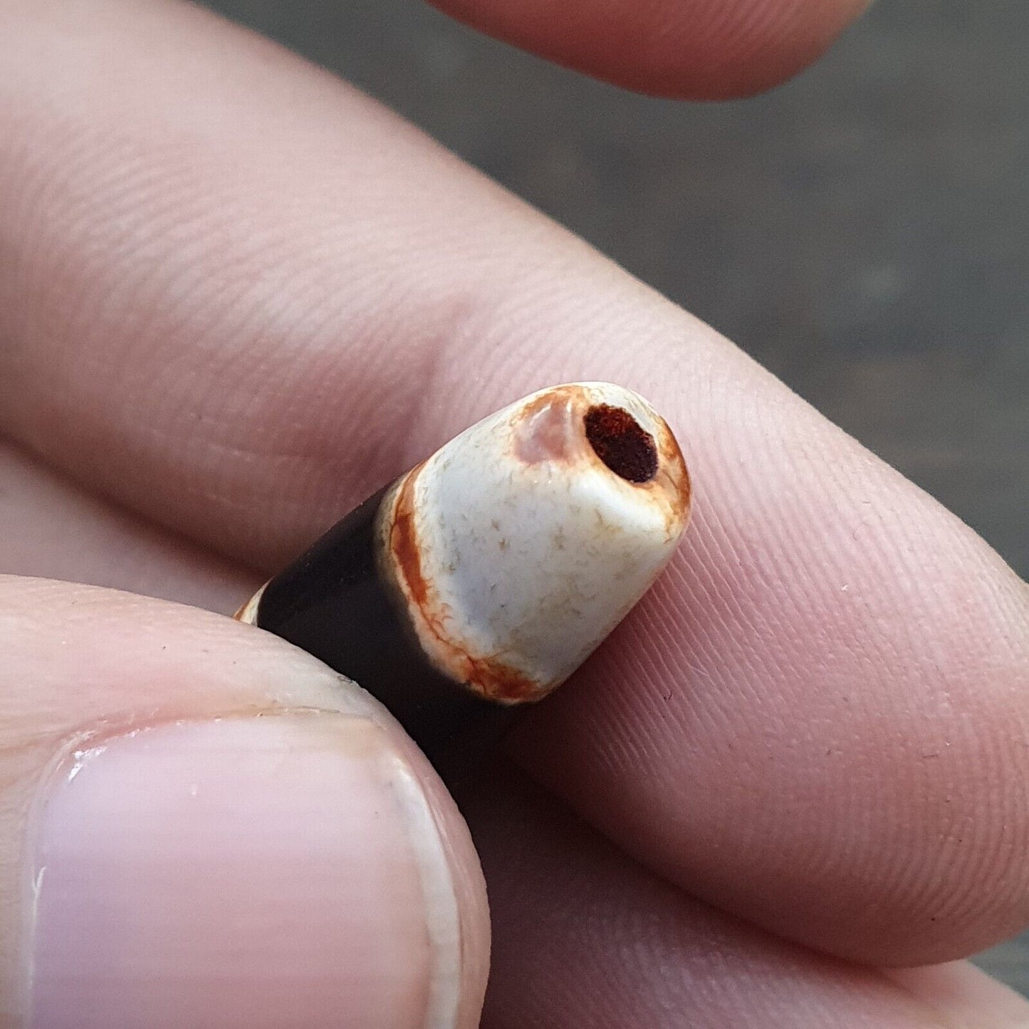 Tibetische 3 Streifen Dzi Achat Perle altes Amulett 3 Linien Muster Tibet Gzi Anhänger