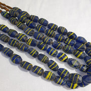 Vintage Beautiful Old African Yellow Stripes Blue Glass Antique Beads 20x12MM