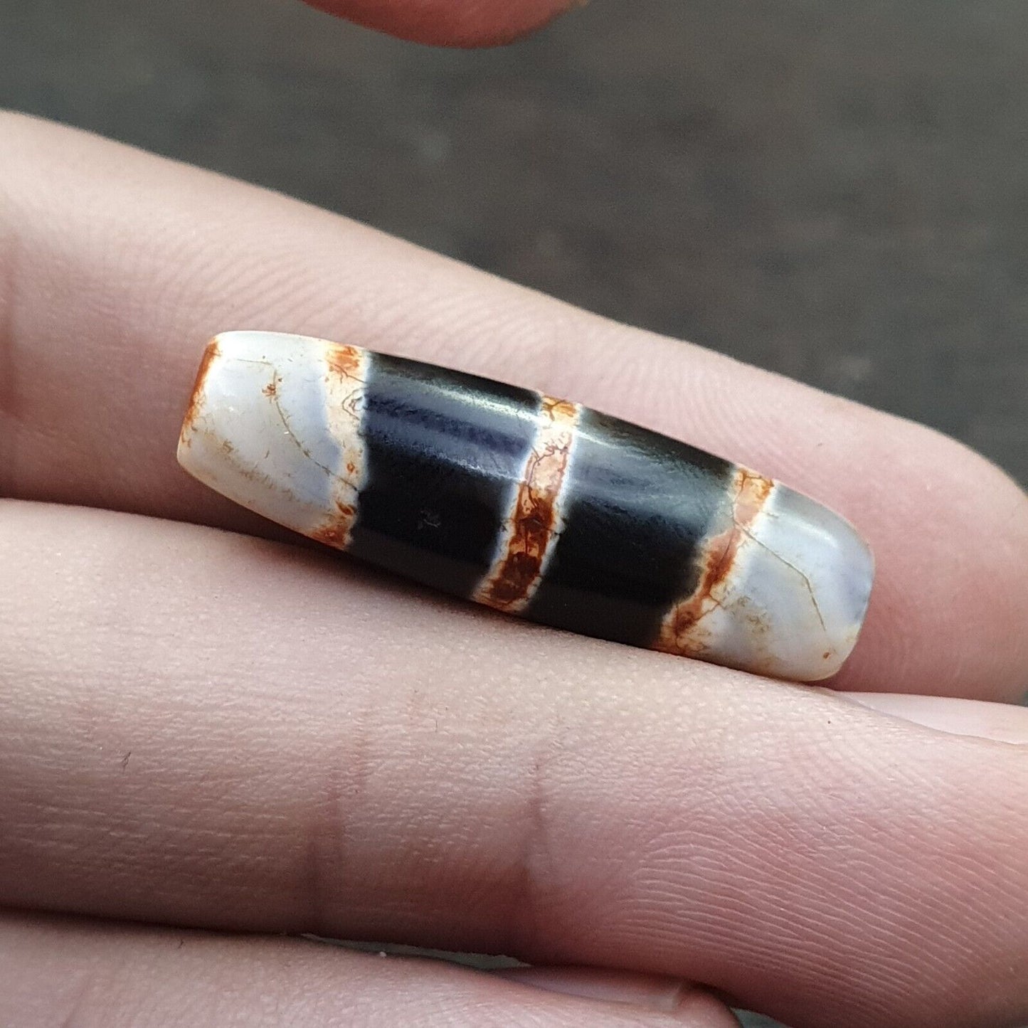 Tibetische 3 Streifen Dzi Achat Perle altes Amulett 3 Linien Muster Tibet Gzi Anhänger