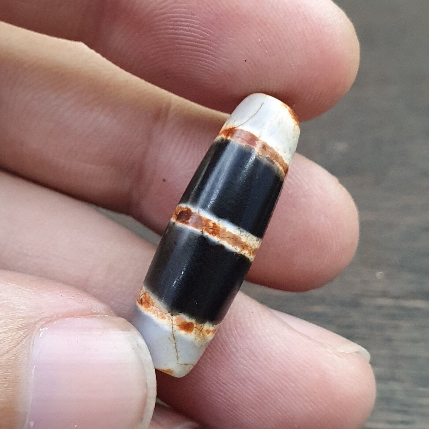Tibetische 3 Streifen Dzi Achat Perle altes Amulett 3 Linien Muster Tibet Gzi Anhänger