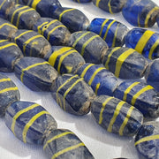 Vintage Beautiful Old African Yellow Stripes Blue Glass Antique Beads 20x12MM