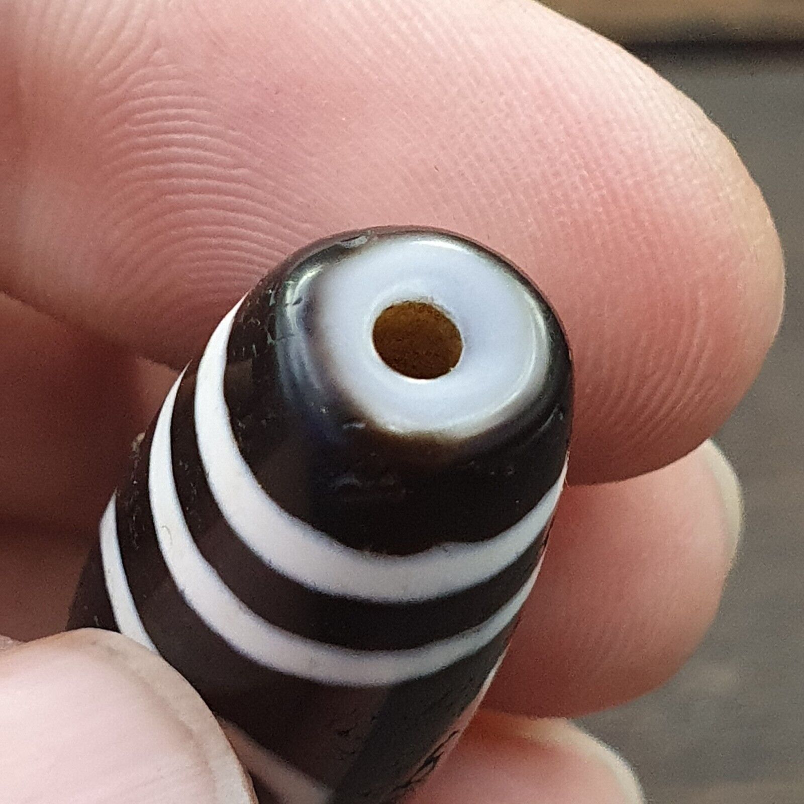 Antique Old Tibetan Circle Square Eyes Agate stone Dzi Bead Amulet