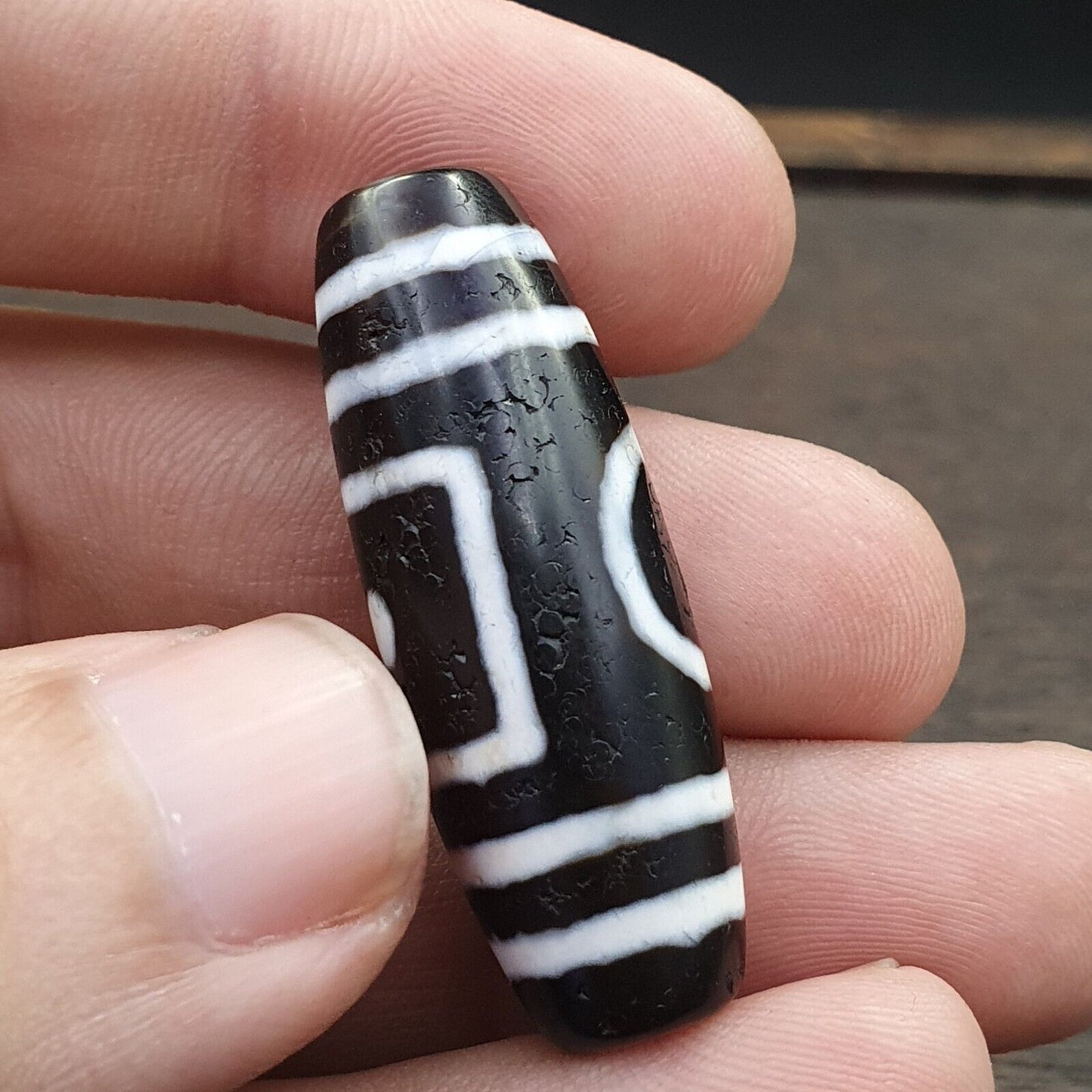 古董老西藏圓形方眼瑪瑙石天珠護身符