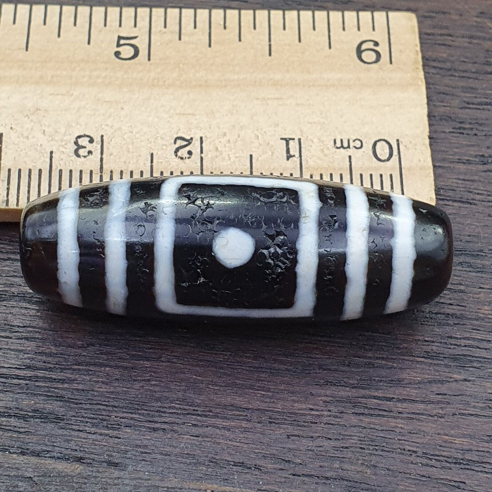 Antique Old Tibetan Circle Square Eyes Agate stone Dzi Bead Amulet