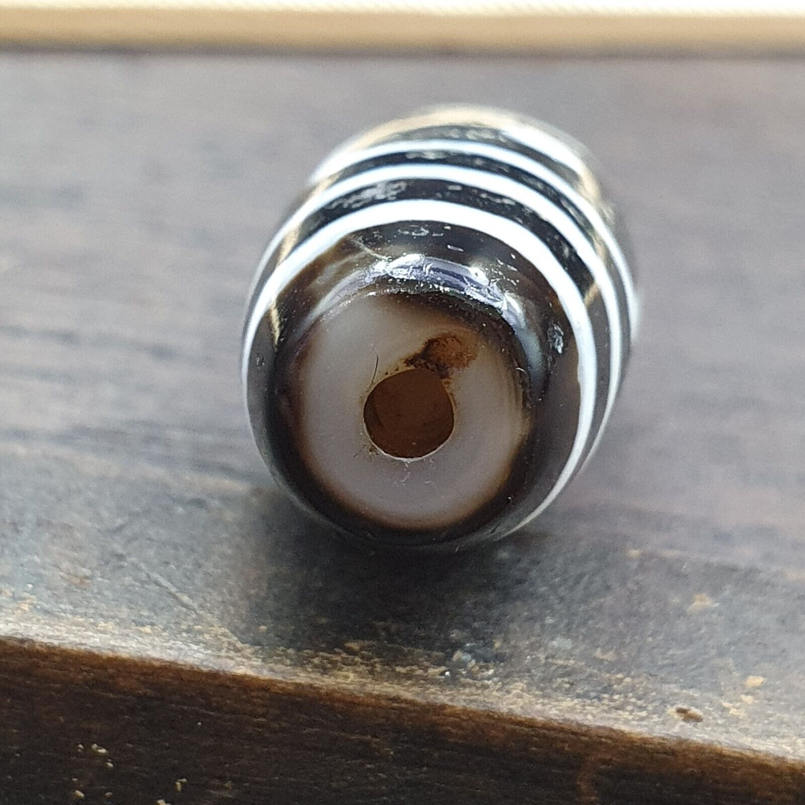 Antique Old Tibetan Circle Square Eyes Agate stone Dzi Bead Amulet