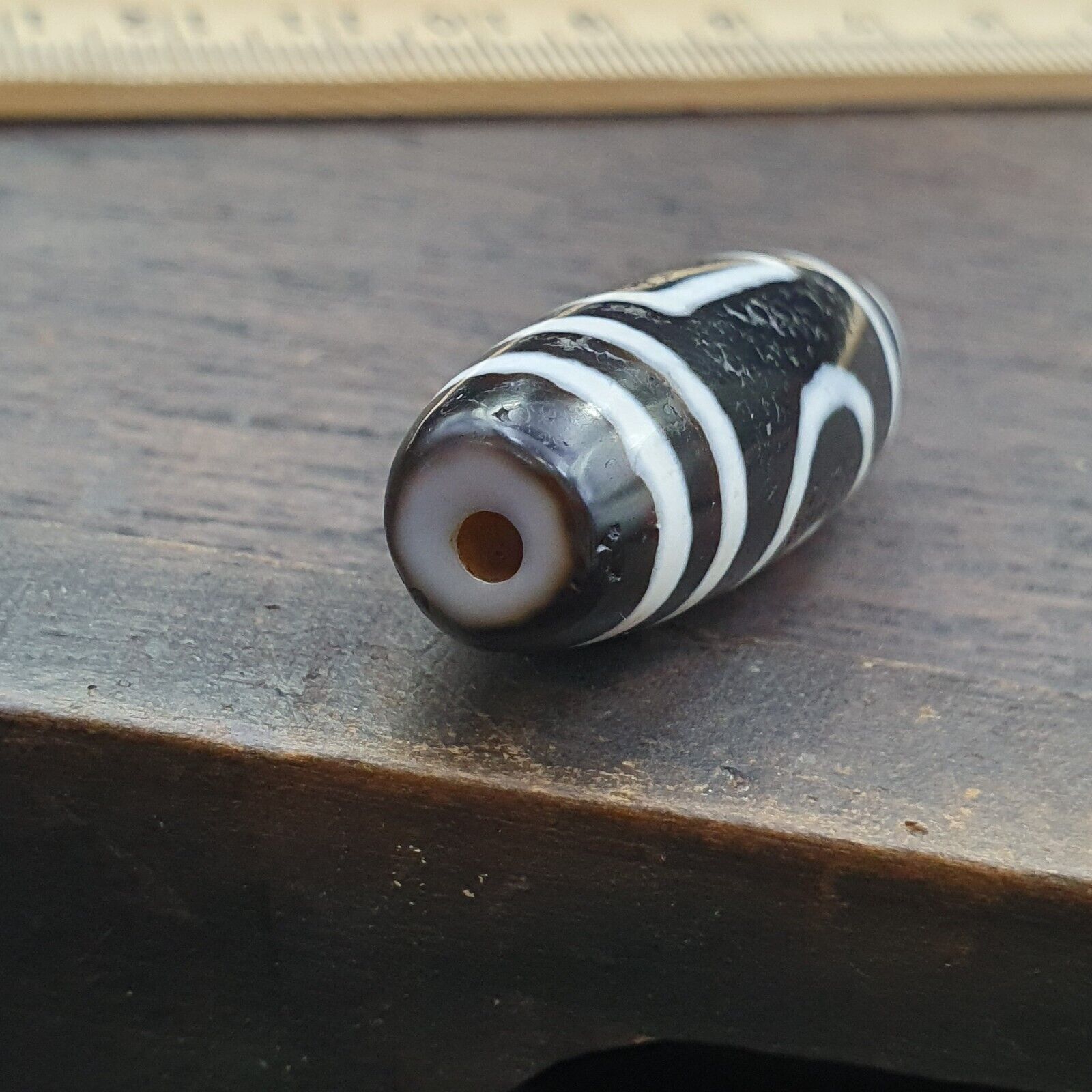 Antique Old Tibetan Circle Square Eyes Agate stone Dzi Bead Amulet