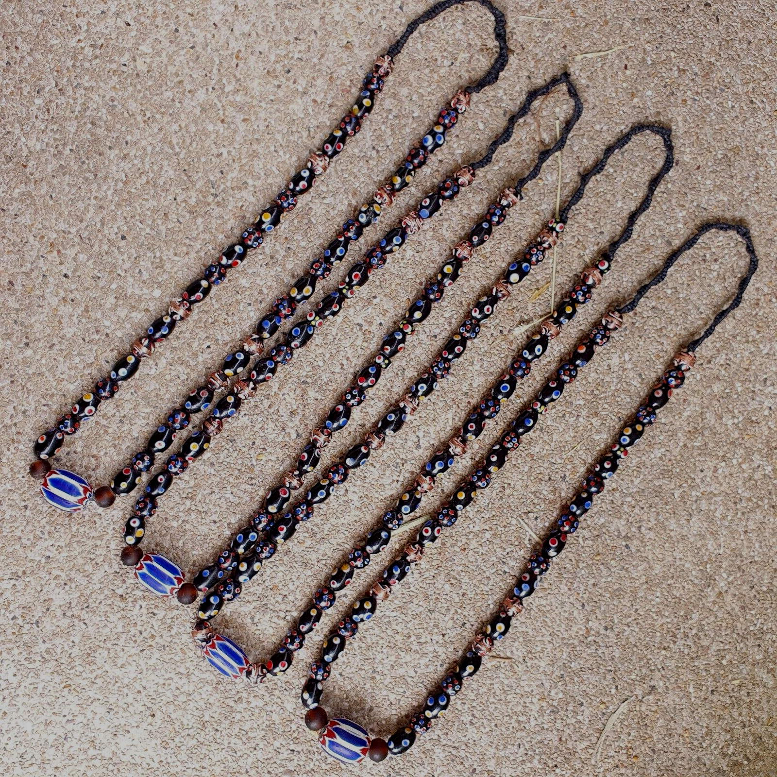 Venetian Style beads Old Chevron Skunk Dotted eyes Glass Beads Long Strand