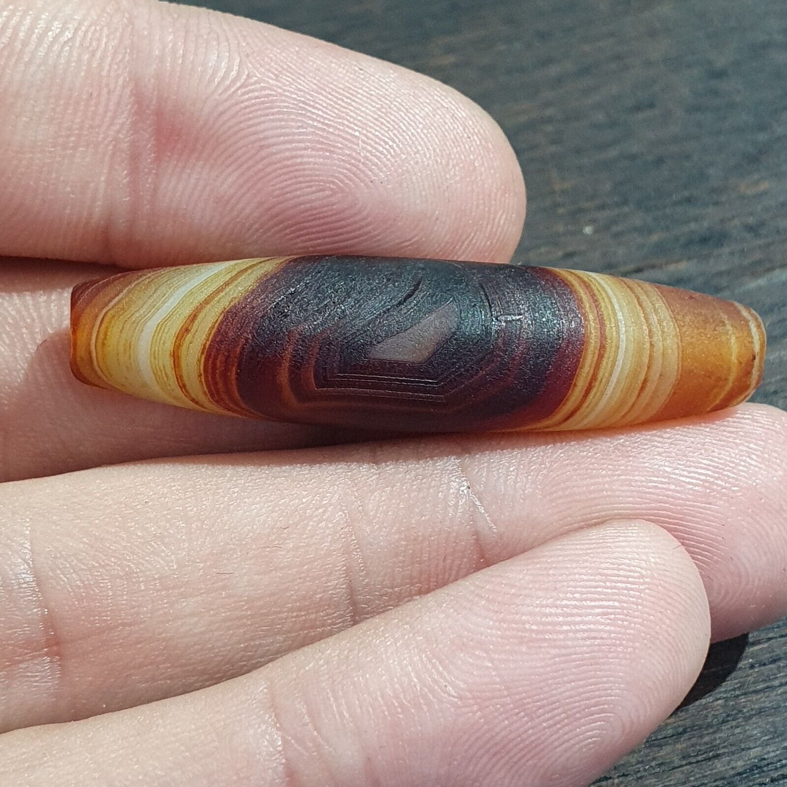 Antique Old Yemeni Eye Agate Middle Eastern Yellow Agate Bead AMD-33